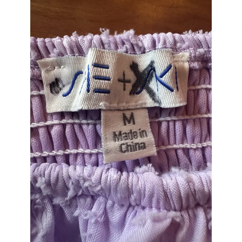 She +Sky Lavender Mini Dress Sz Small Smocked Waist Puff Sleeves *rip on ruffle